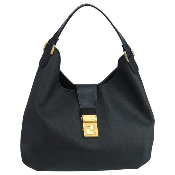 FENDI Zucchino Canvas Shoulder Bag Black - Picture 1 of 12